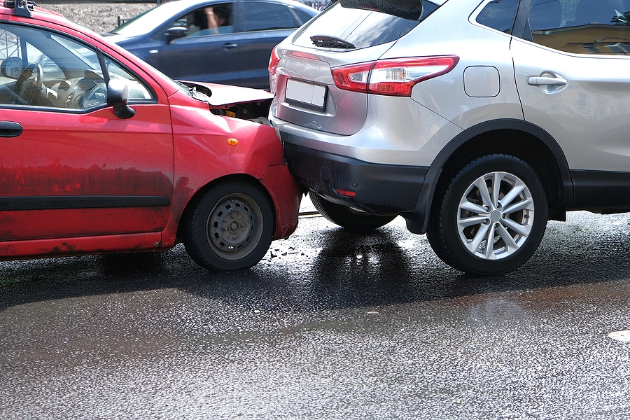 image of one of the most common types of car accidents, a rear end car accident