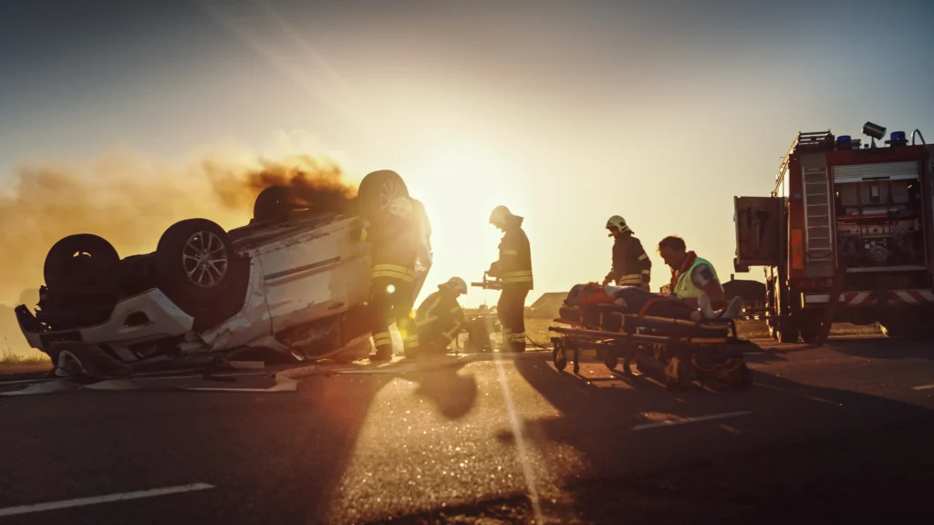 Emergency responders at the scene of a personal injury accident involving multiple vehicles